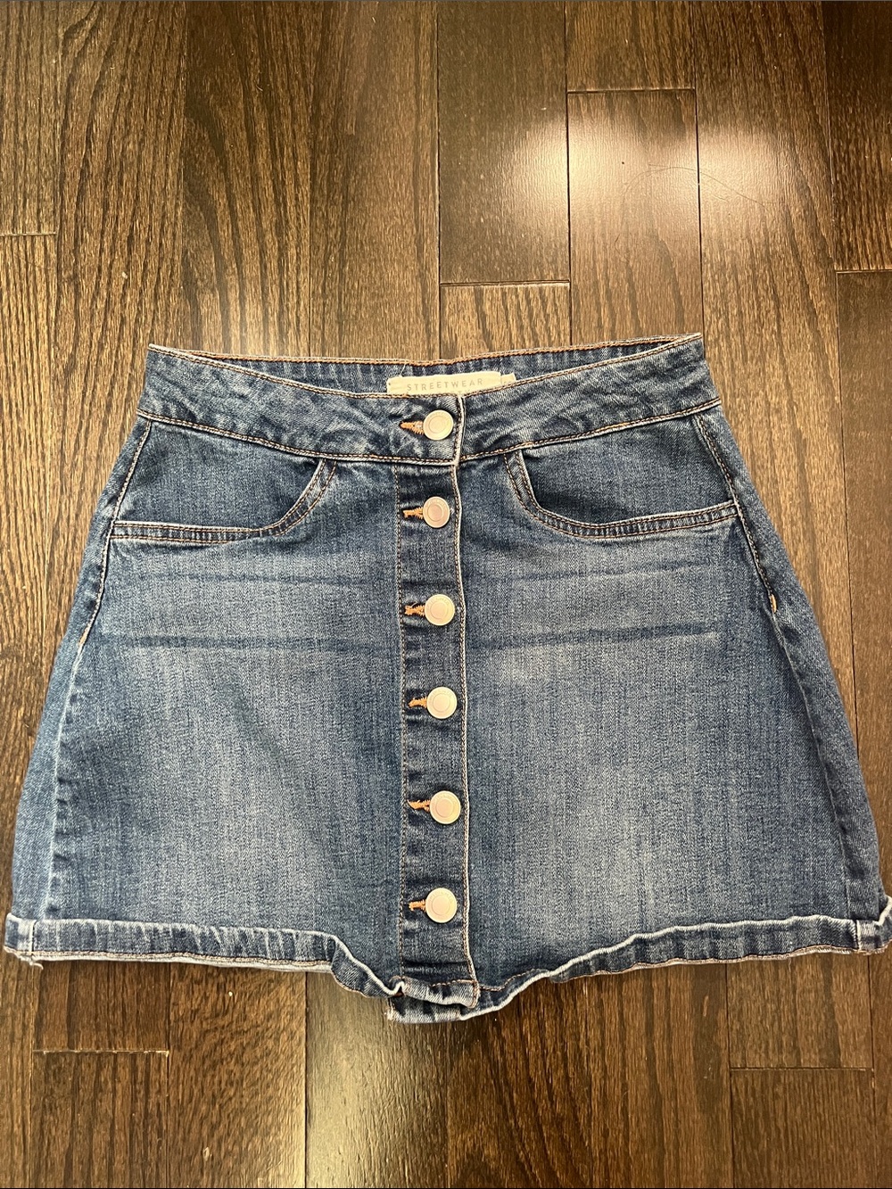 Streetwear Society Blue Denim Button-Front Mini Skirt